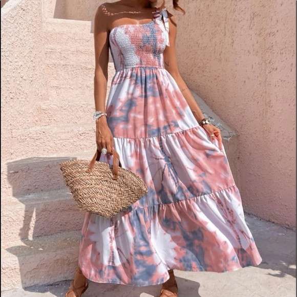 Boho Tie Dye Print One Shoulder Maxi Dress - Picture 3 of 5